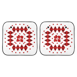Black and Red Playing Card Shapes Round Car Sun Shade 28"x28"x2pcs