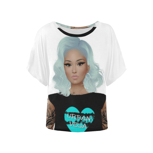 Woman with black tee with tattoos Women's Batwing-Sleeved Blouse T shirt (Model T44)