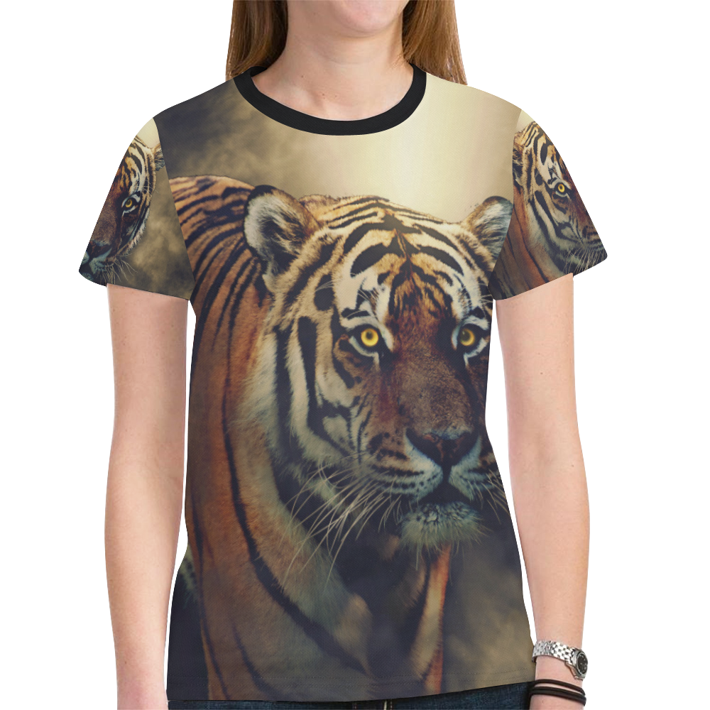 Tiger Tiger Eyes Burning Bright New All Over Print T-shirt for Women (Model T45)