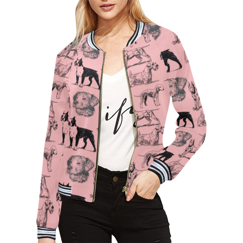 dog pattern pink All Over Print Bomber Jacket for Women (Model H21)