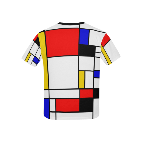 Bauhouse Composition Mondrian Style Kids' All Over Print T-Shirt with Solid Color Neck (Model T40)