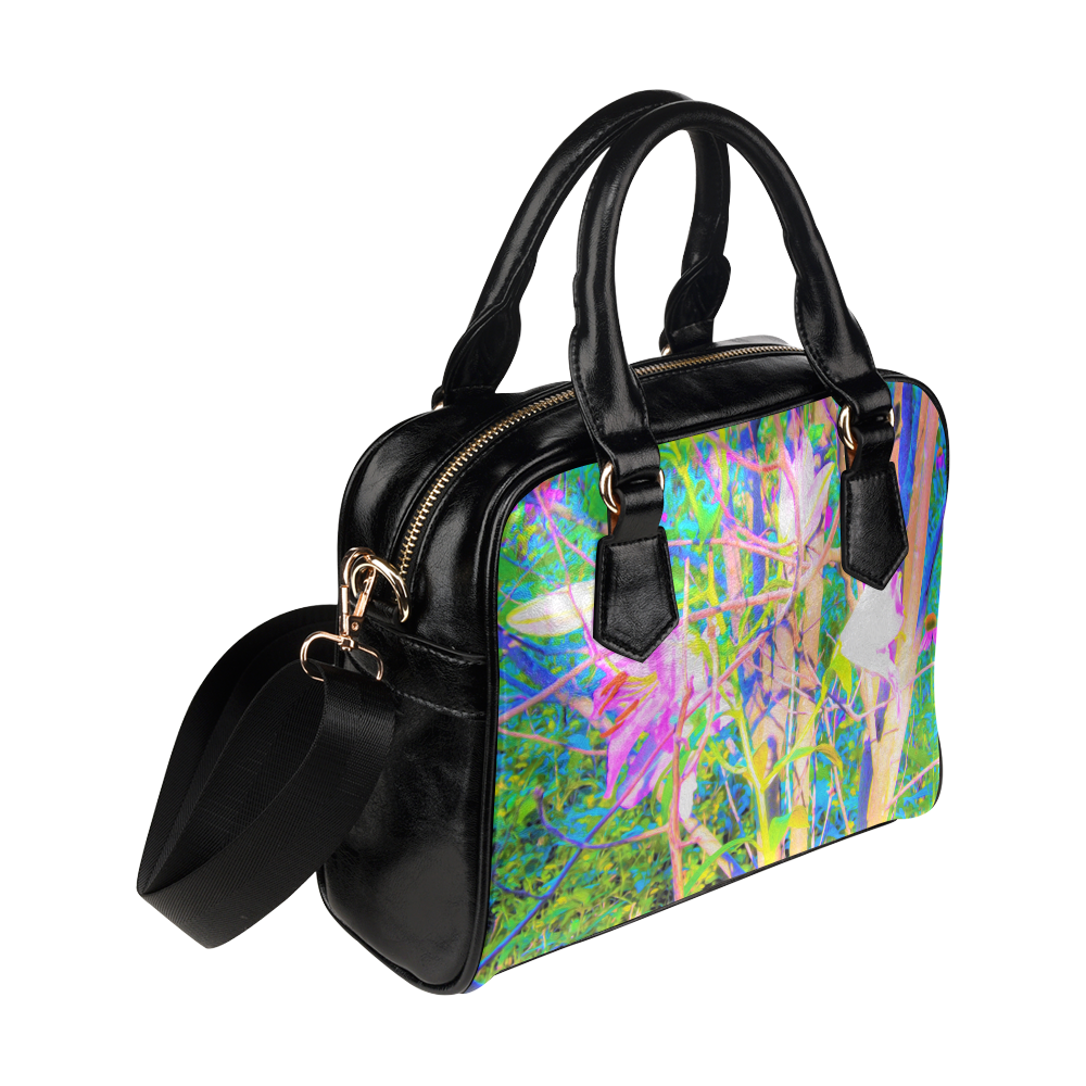 Abstract Oriental Lilies in My Garden Shoulder Handbag (Model 1634)