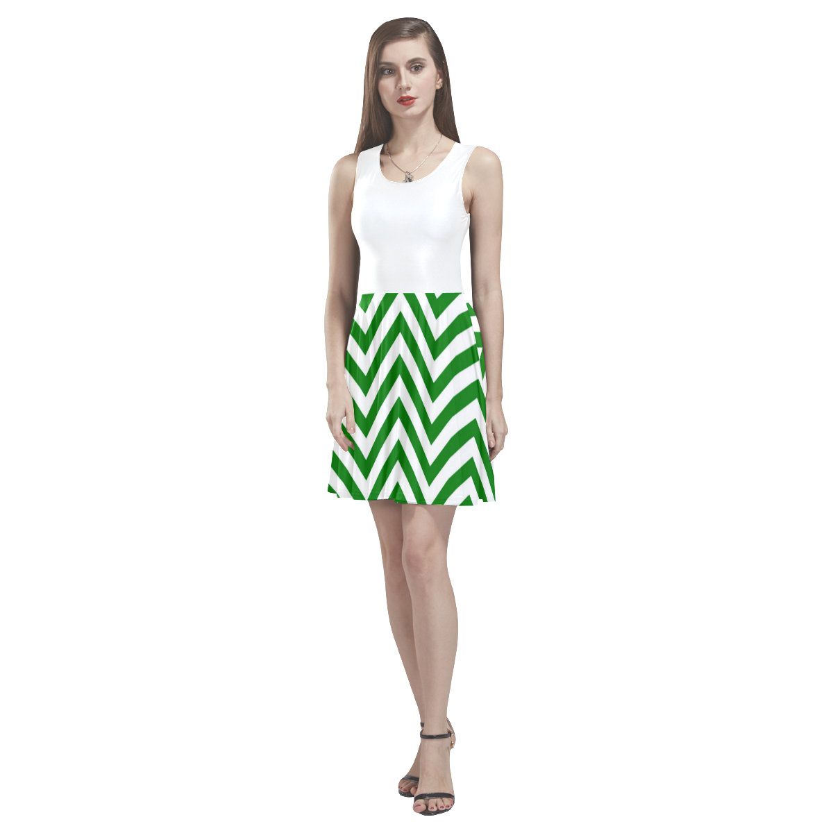 green lines Thea Sleeveless Skater Dress(Model D19)