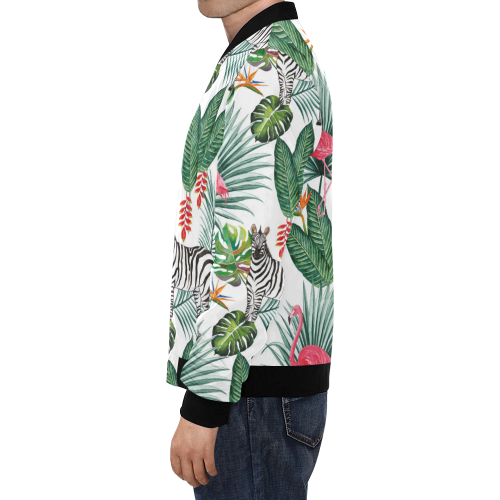 Awesome Flamingo And Zebra All Over Print Bomber Jacket for Men/Large Size (Model H19)