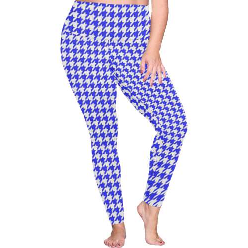 Friendly Houndstooth Pattern,blue by FeelGood Women's Plus Size High Waist Leggings (Model L44)