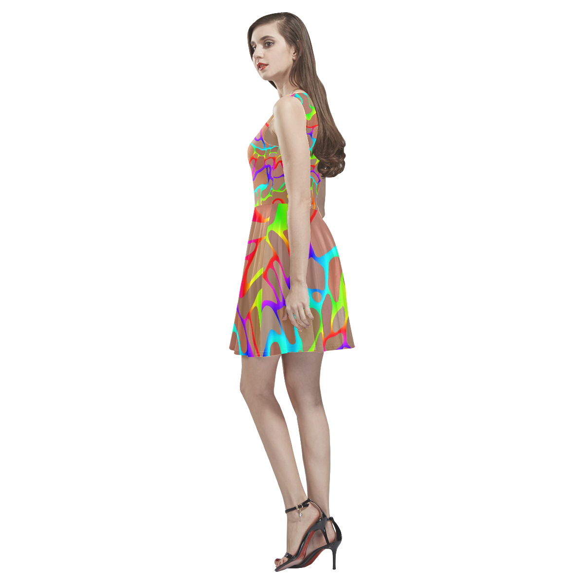 Colorful wavy shapes Thea Sleeveless Skater Dress(Model D19)