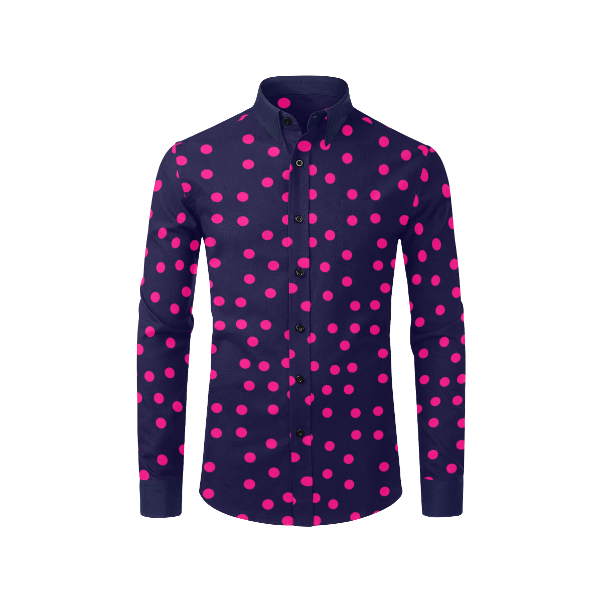 navy button up with pink polka-dots Men's All Over Print Casual Dress Shirt (Model T61)