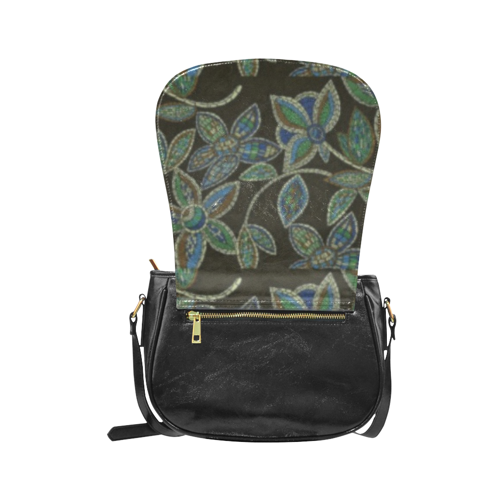 beautiful green mosaic floral classic saddle bag large Classic Saddle Bag/Large (Model 1648)
