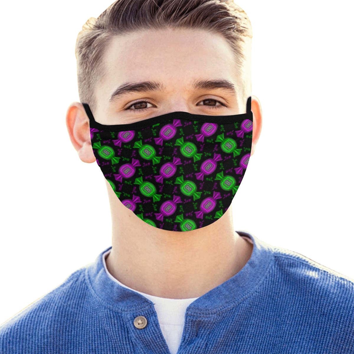 Yummy Candy Pattern - Green And Purple Mouth Mask