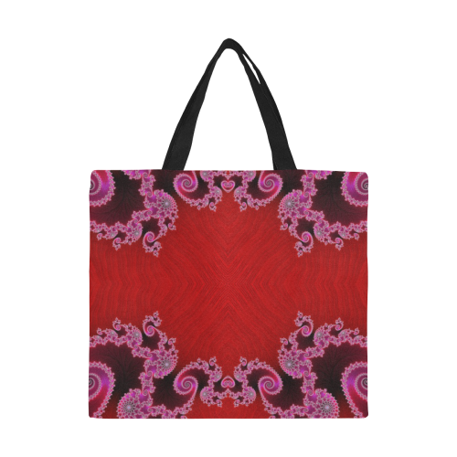 Red Pink Mauve Hearts and Lace Fractal Abstract 2 All Over Print Canvas Tote Bag/Large (Model 1699)