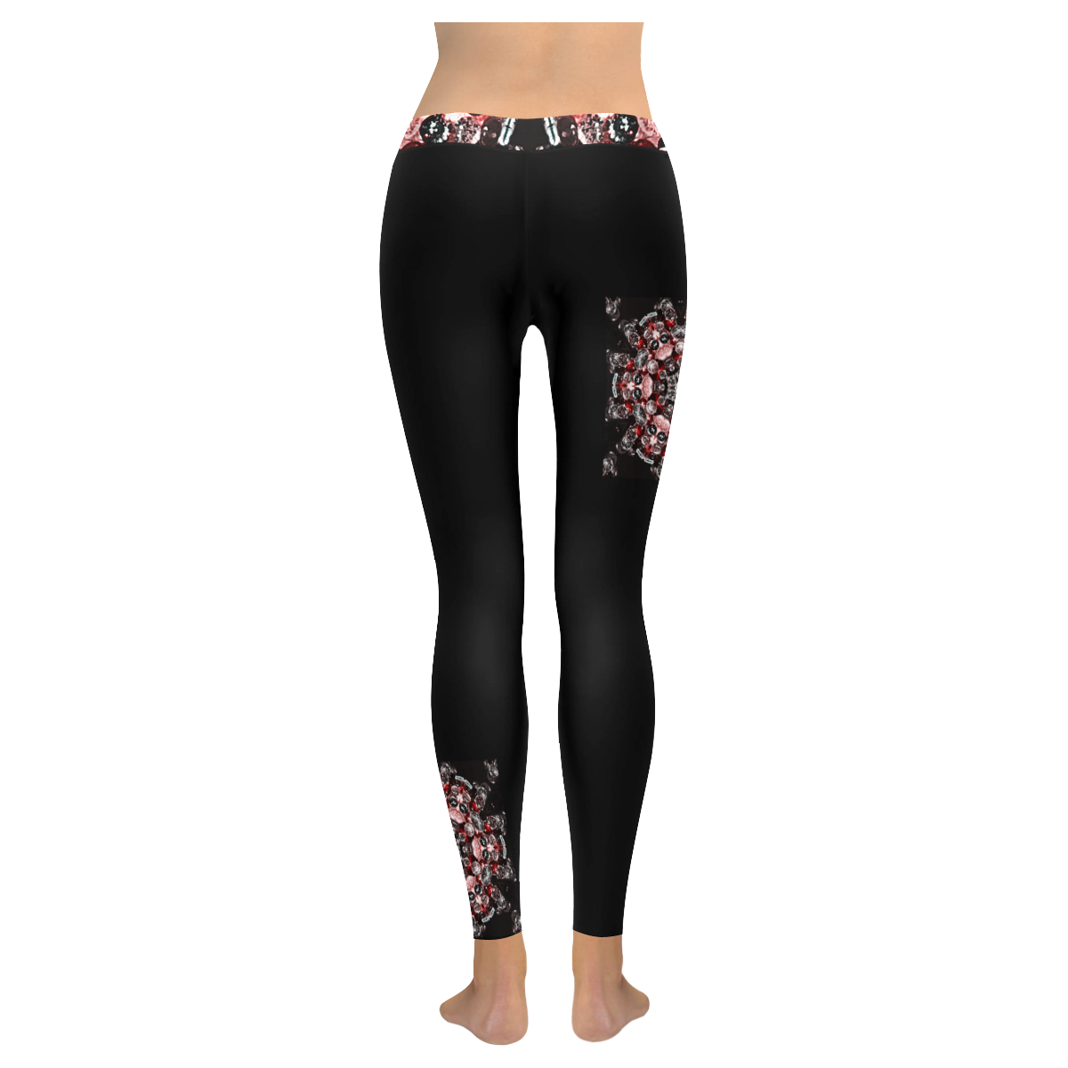 Black with Pink Cabachons Women's Low Rise Leggings (Invisible Stitch) (Model L05)