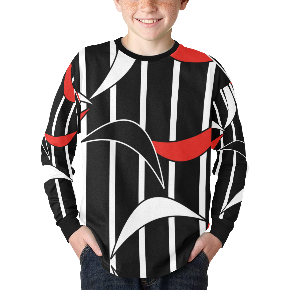 19rb Kids' Rib Cuff Long Sleeve T-shirt (Model T64)