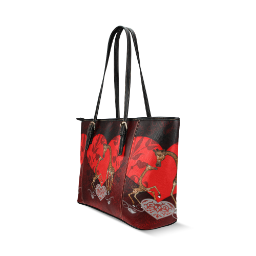 Giraffe mum with baby Leather Tote Bag/Small (Model 1640)