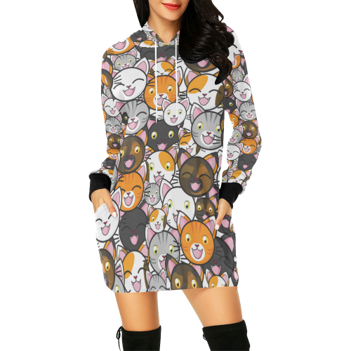 Funny Cats All Over All Over Print Hoodie Mini Dress (Model H27)
