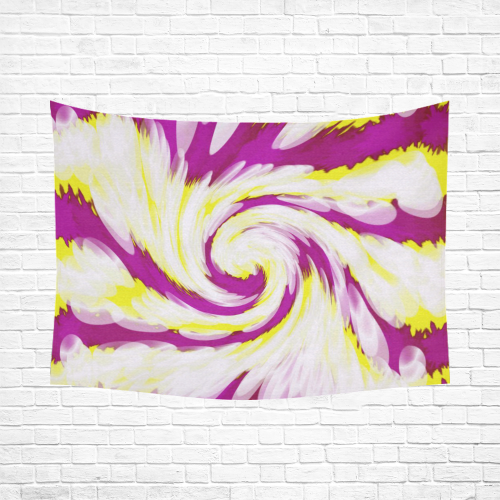 Pink Yellow Tie Dye Swirl Abstract Cotton Linen Wall Tapestry 80"x 60"