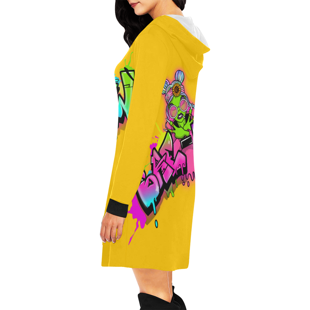 Bae-Lien Dress Yellow All Over Print Hoodie Mini Dress (Model H27)