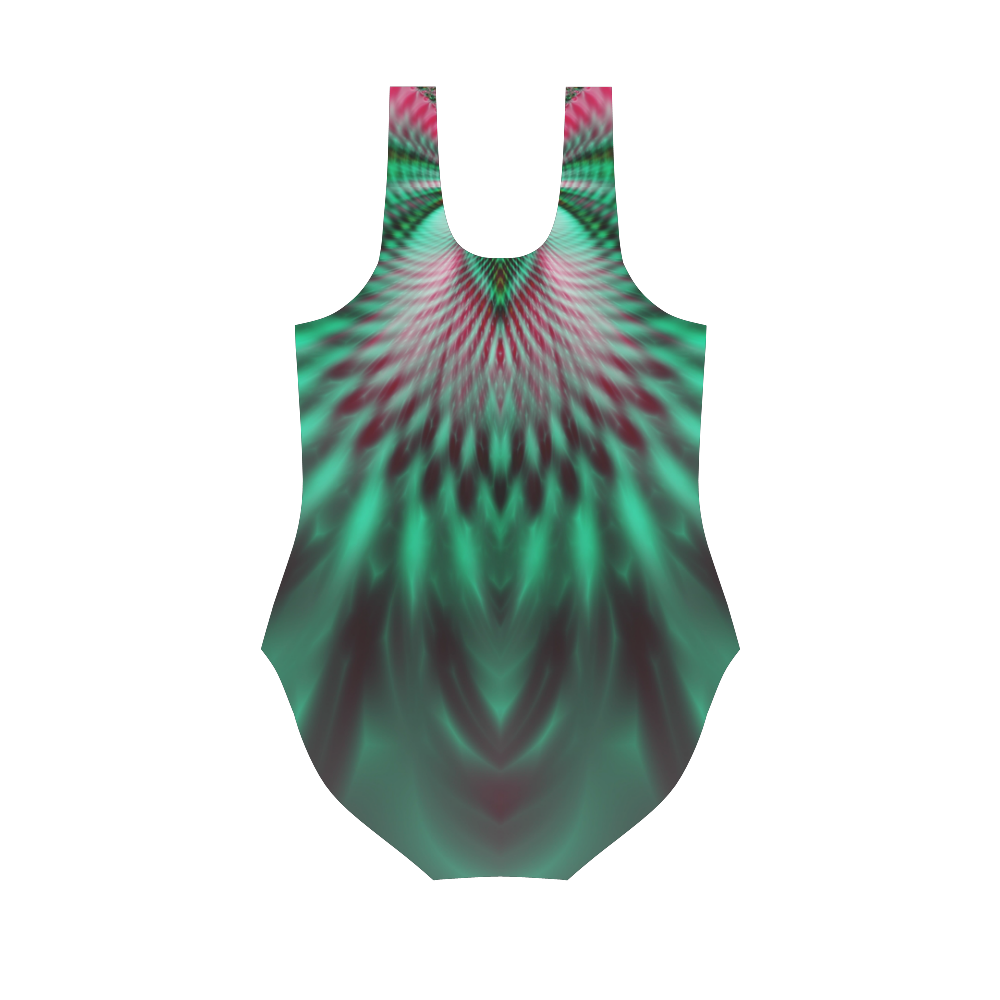 Fractal Abstract Green Vest One Piece Swimsuit (Model S04)
