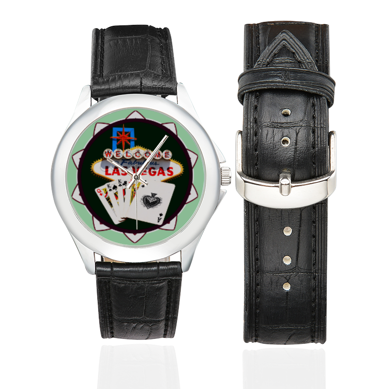 LasVegasIcons Poker Chip - Poker Hand Women's Classic Leather Strap Watch(Model 203)