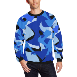 Camouflage Abstract Blue and Black All Over Print Crewneck Sweatshirt for Men (Model H18)