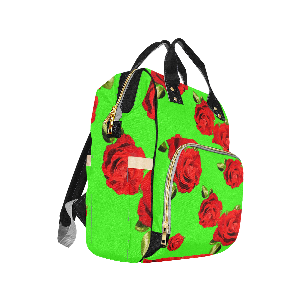 Fairlings Delight's Floral Luxury Collection- Red Rose Multi-Function Diaper Backpack 53086c18 Multi-Function Diaper Backpack/Diaper Bag (Model 1688)