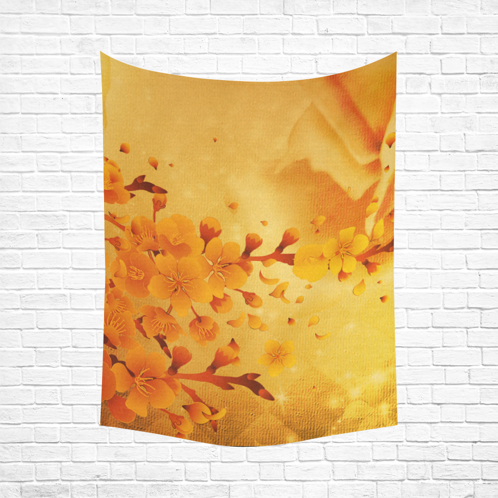 Floral design, soft colors Cotton Linen Wall Tapestry 60"x 80"