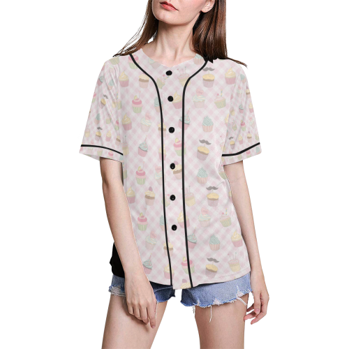 Cupcakes All Over Print Baseball Jersey for Women (Model T50)