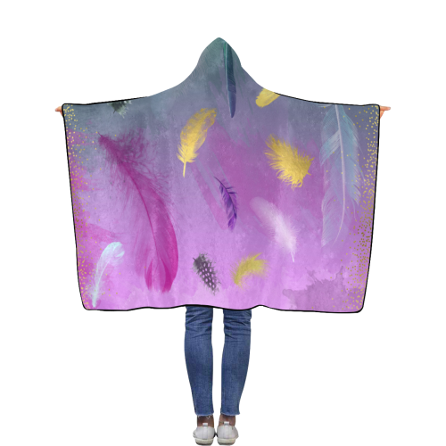Dancing Feathers - Pink and Green Flannel Hooded Blanket 40''x50''