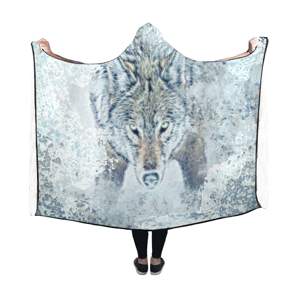 Snow Wolf Hooded Blanket 60''x50''