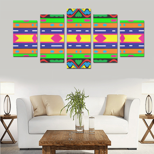 Distorted colorful shapes and stripes Canvas Print Sets D (No Frame)