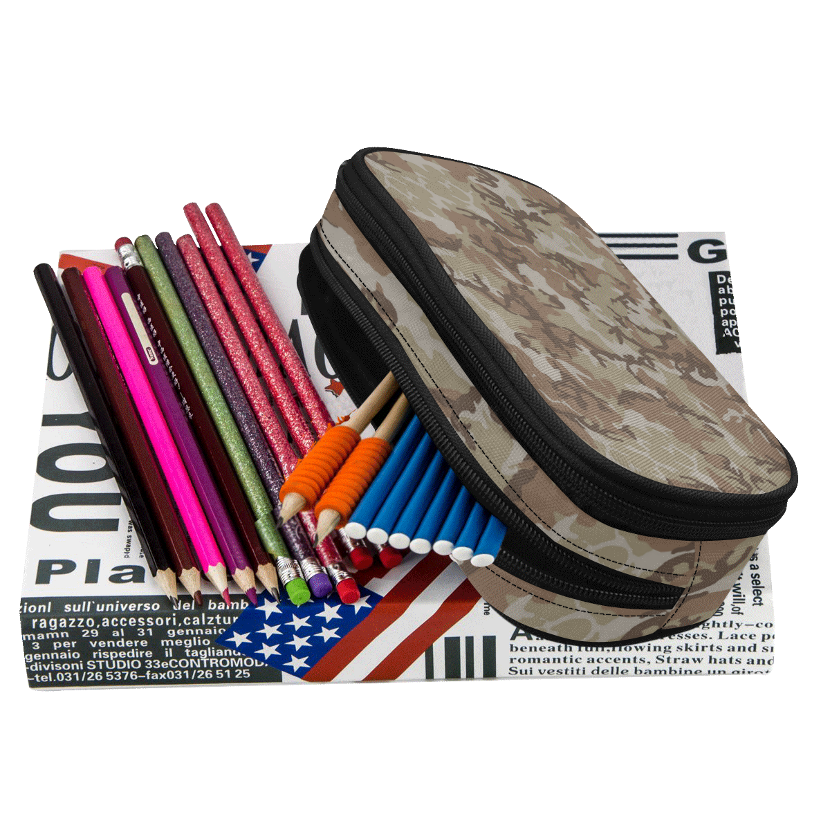 Woodland Desert Brown Camouflage Pencil Pouch/Large (Model 1680)