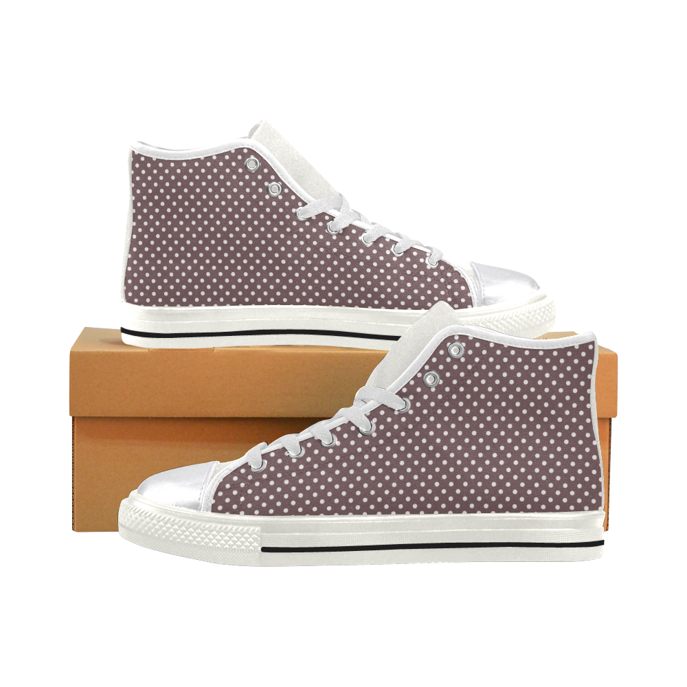 Chocolate brown polka dots Women's Classic High Top Canvas Shoes (Model 017)