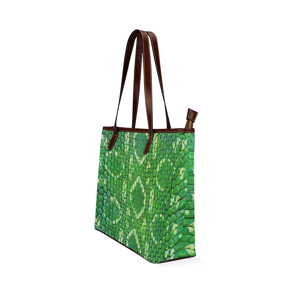 SNAKE LEATHER 5 GREEN Shoulder Tote Bag (Model 1646)