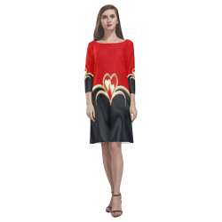 Elegant Red Black Love Rhea Loose Round Neck Dress(Model D22)