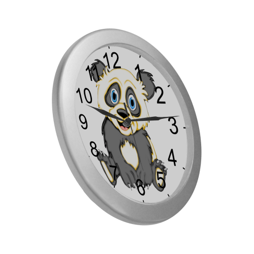 Smiling Panda Silver Color Wall Clock