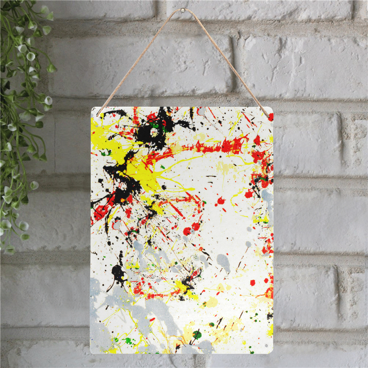 Black, Red, Yellow Paint Splatter Metal Tin Sign 12"x16"