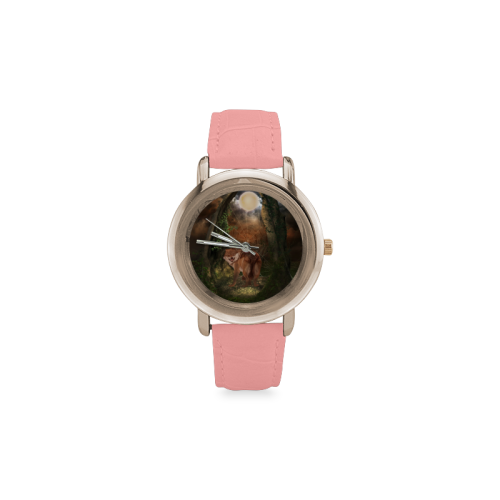 Awesome wolf in the night Women's Rose Gold Leather Strap Watch(Model 201)