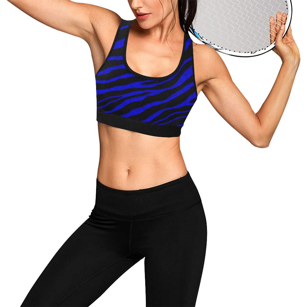 Ripped SpaceTime Stripes - Blue Women's All Over Print Sports Bra (Model T52)