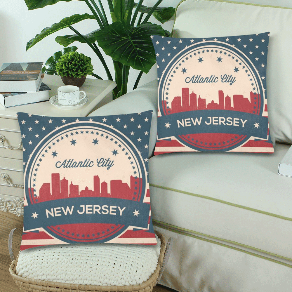 Atlantic City New Jersey Retro Skyline Custom Zippered Pillow Cases 18"x 18" (Twin Sides) (Set of 2)