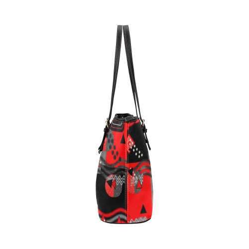Red and black geometric designs By FlipStylez Designs leather tote bag Leather Tote Bag/Large (Model 1651)