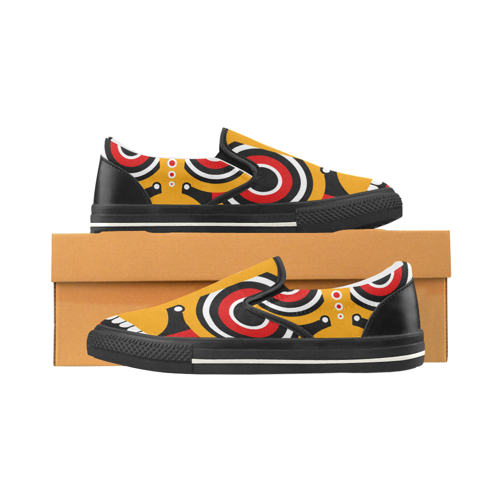 Red Yellow Tiki Tribal Women's Slip-on Canvas Shoes/Large Size (Model 019)