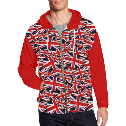 Union Jack British UK Flag (Vest Style) Red All Over Print Full Zip Hoodie for Men/Large Size (Model H14)