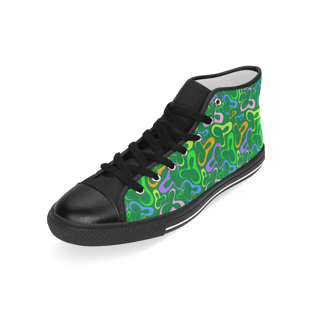 zapato de hombre de caña alta verde sicodelico Men’s Classic High Top Canvas Shoes (Model 017)