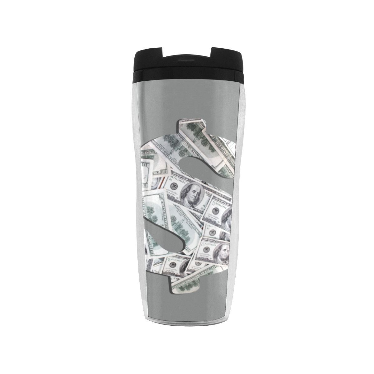 Hundred Dollar Bills - Money Sign on Gray Reusable Coffee Cup (11.8oz)