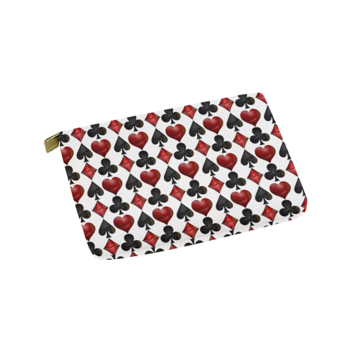 Las Vegas Black and Red Casino Poker Card Shapes on White Carry-All Pouch 9.5''x6''