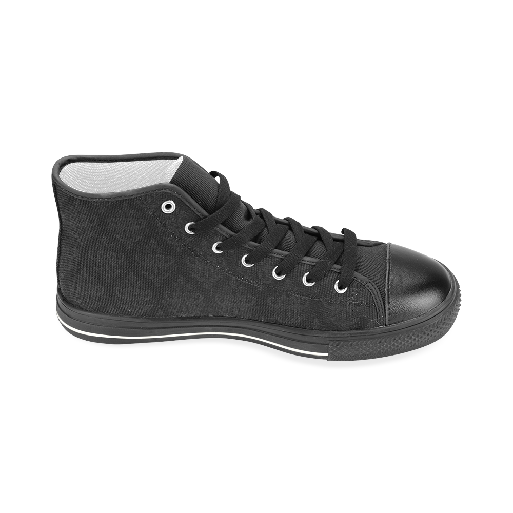 Black on Black Pattern Men’s Classic High Top Canvas Shoes (Model 017)