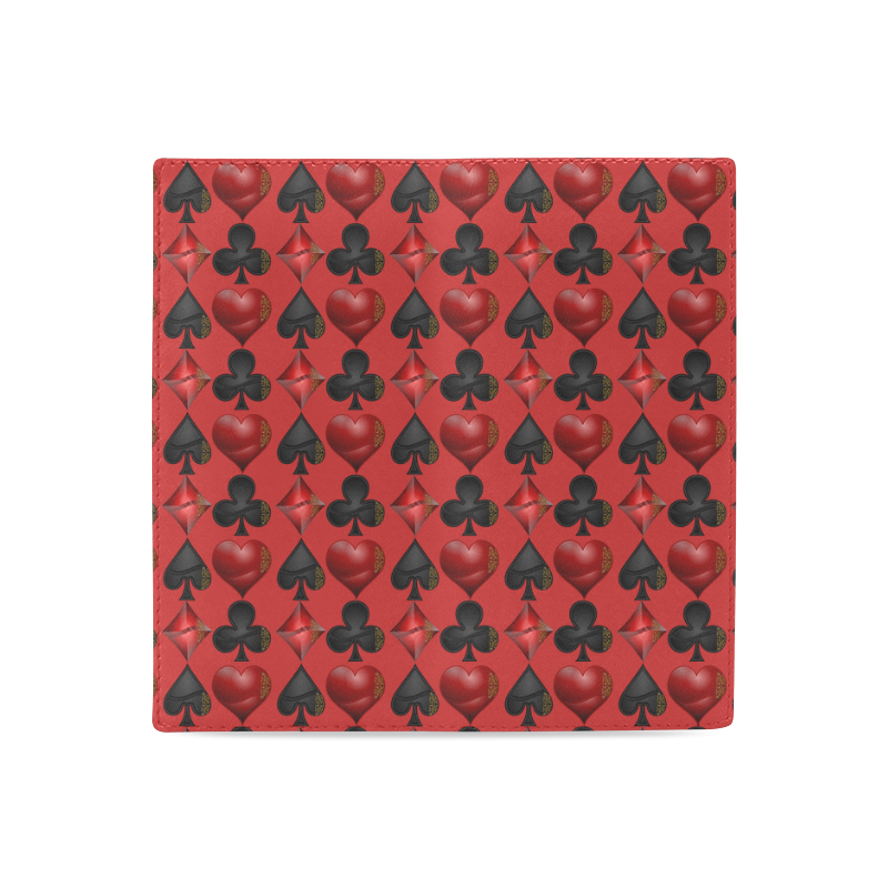 Las Vegas Black and Red Casino Poker Card Shapes on Red Women's Leather Wallet (Model 1611)