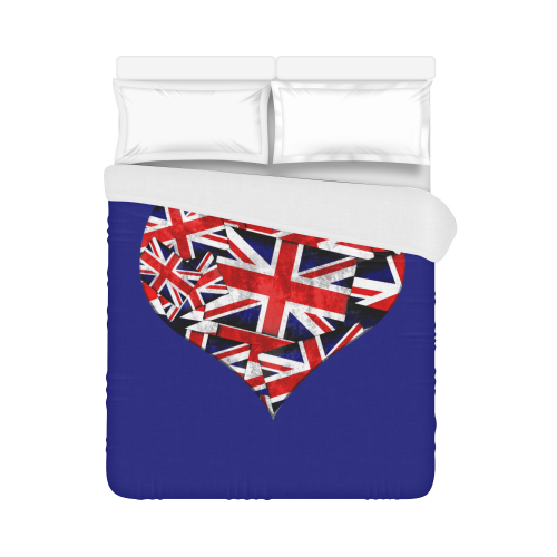 Union Jack British UK Flag Heart on Blue Duvet Cover 86"x70" ( All-over-print)