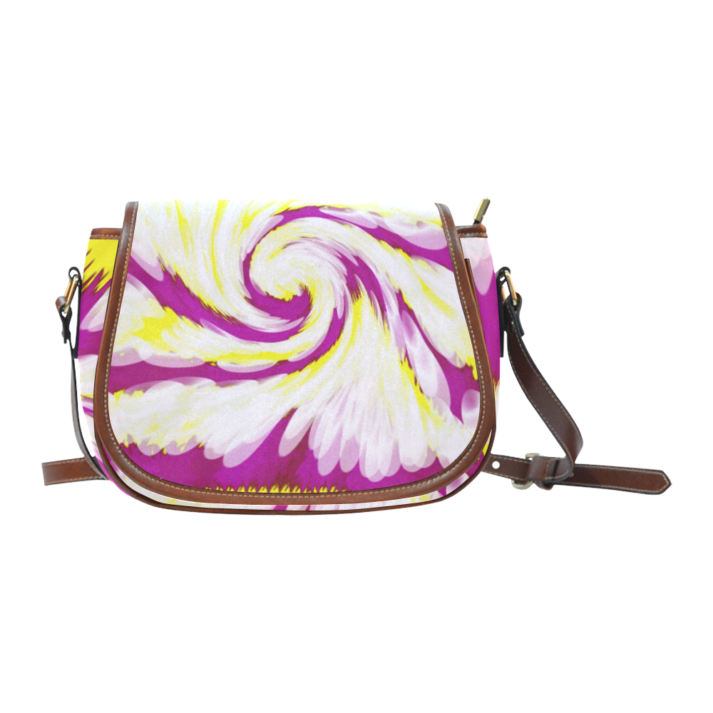 Pink Yellow Tie Dye Swirl Abstract Saddle Bag/Small (Model 1649) Full Customization