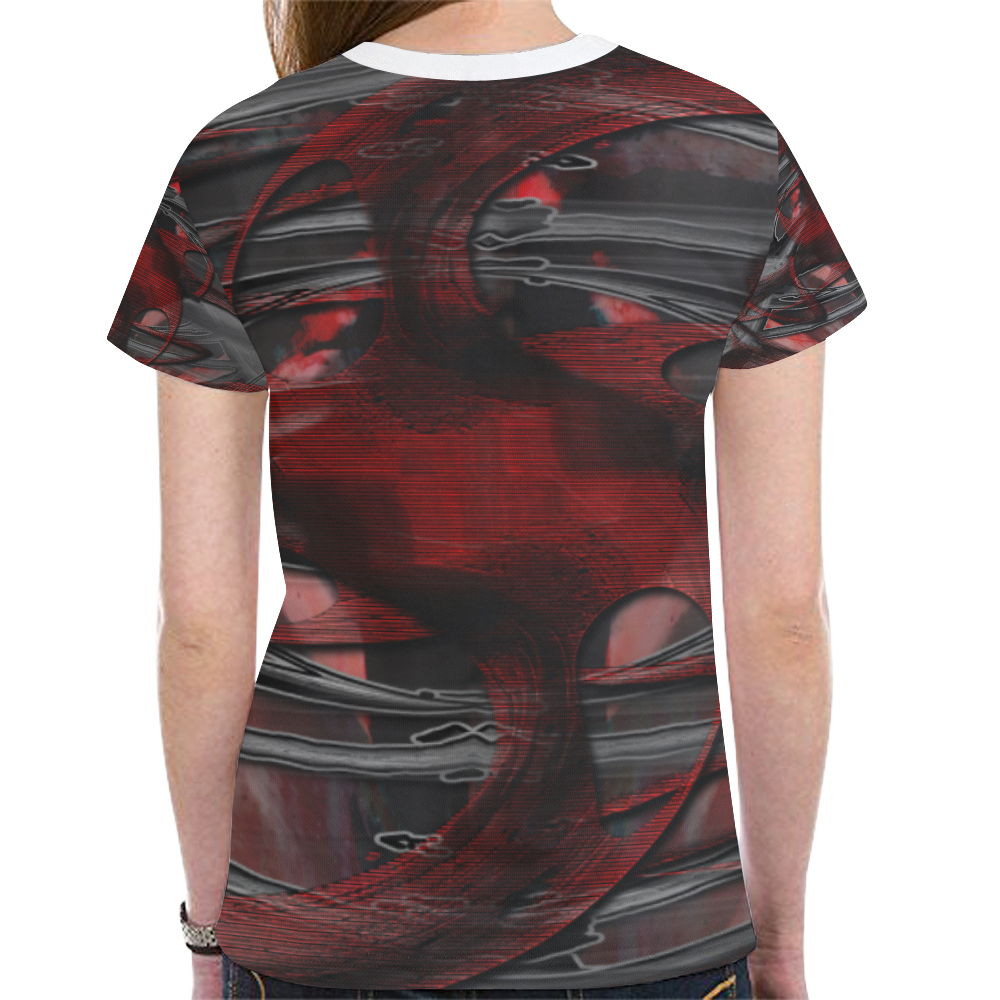 Cage Red Dark Crew New All Over Print T-shirt for Women (Model T45)