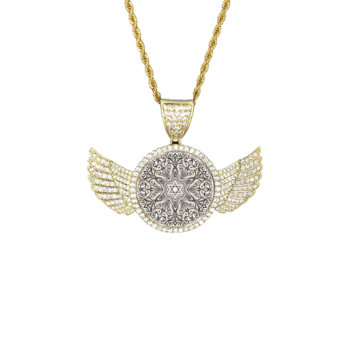 naguen david Wings Gold Photo Pendant with Rope Chain
